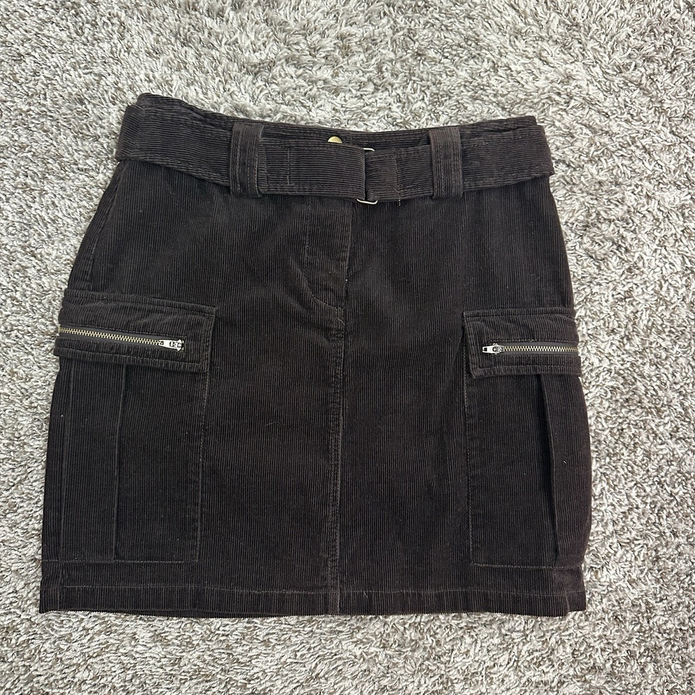 Vintage Brown Corduroy Cargo Zip Pocket Mini Skirt Y2K 90s NEW Size 4 Small NWT